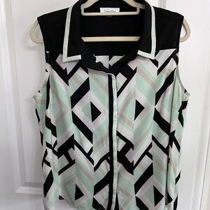 Calvin Klein Black and Green Graphic Button Down Shirt